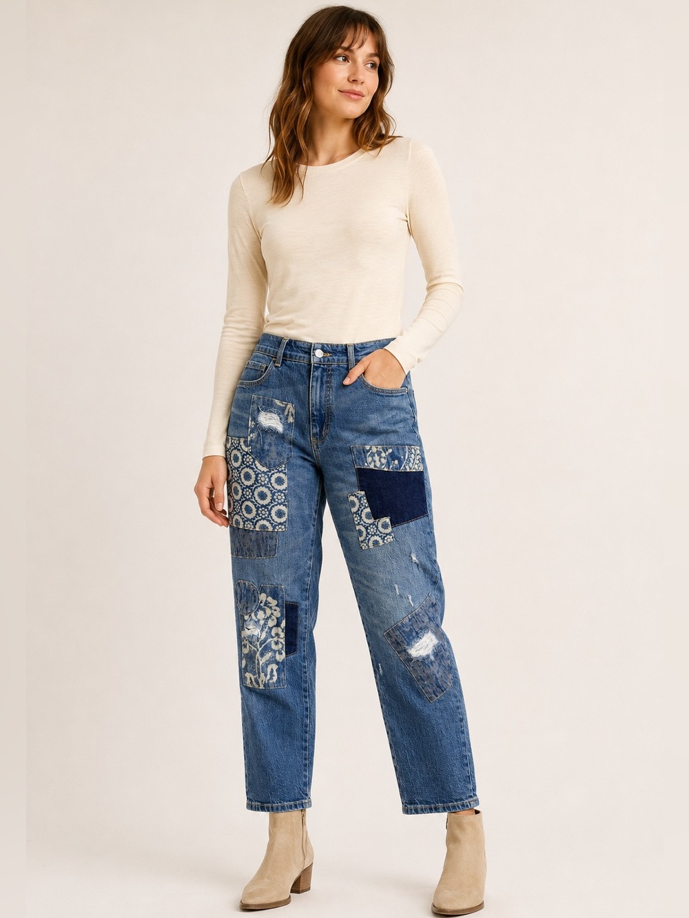 Pilcro Anthropologie The Borrowed Patchwork Boyfriend Jeans Size 25